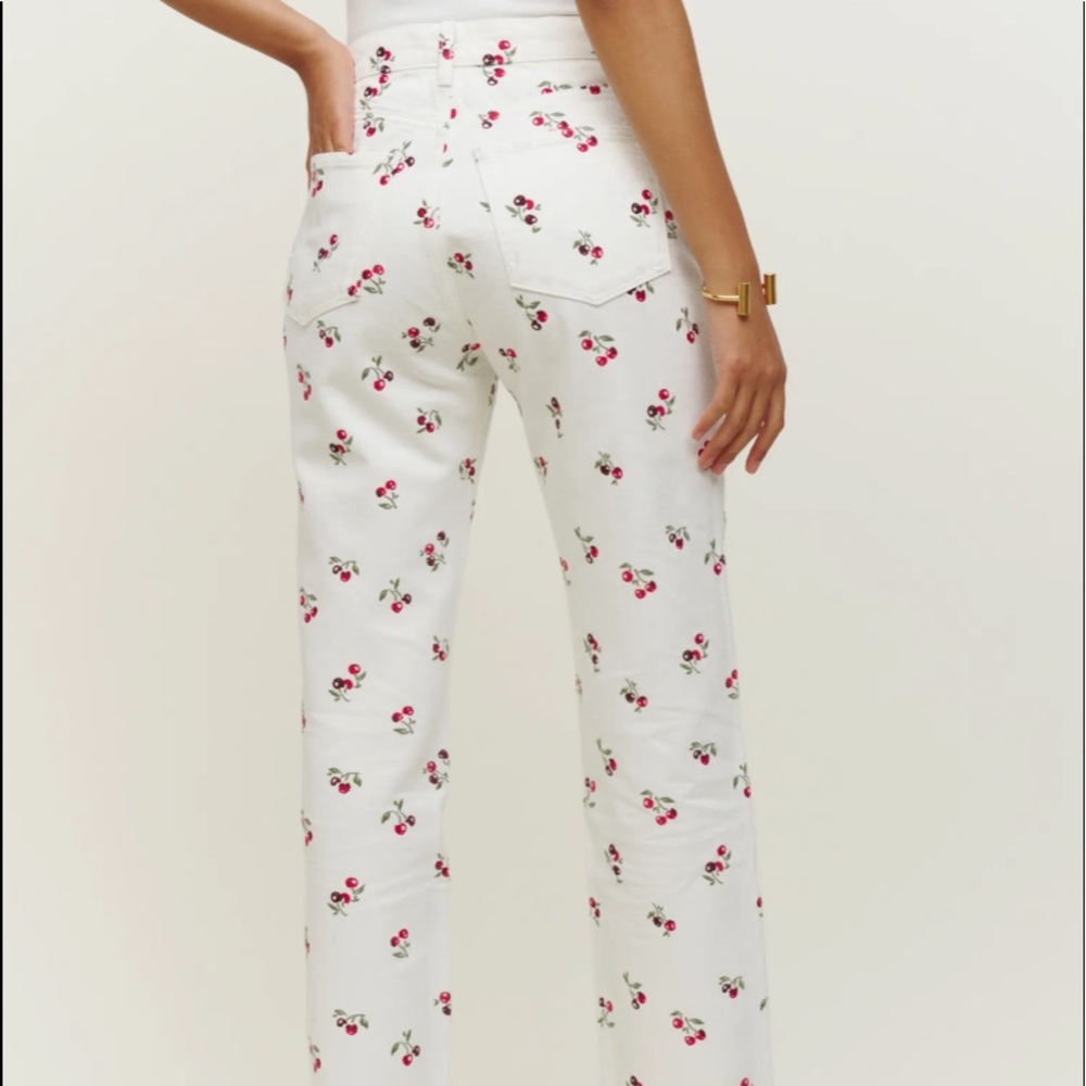 reformation cherry embroidered jeans nwt